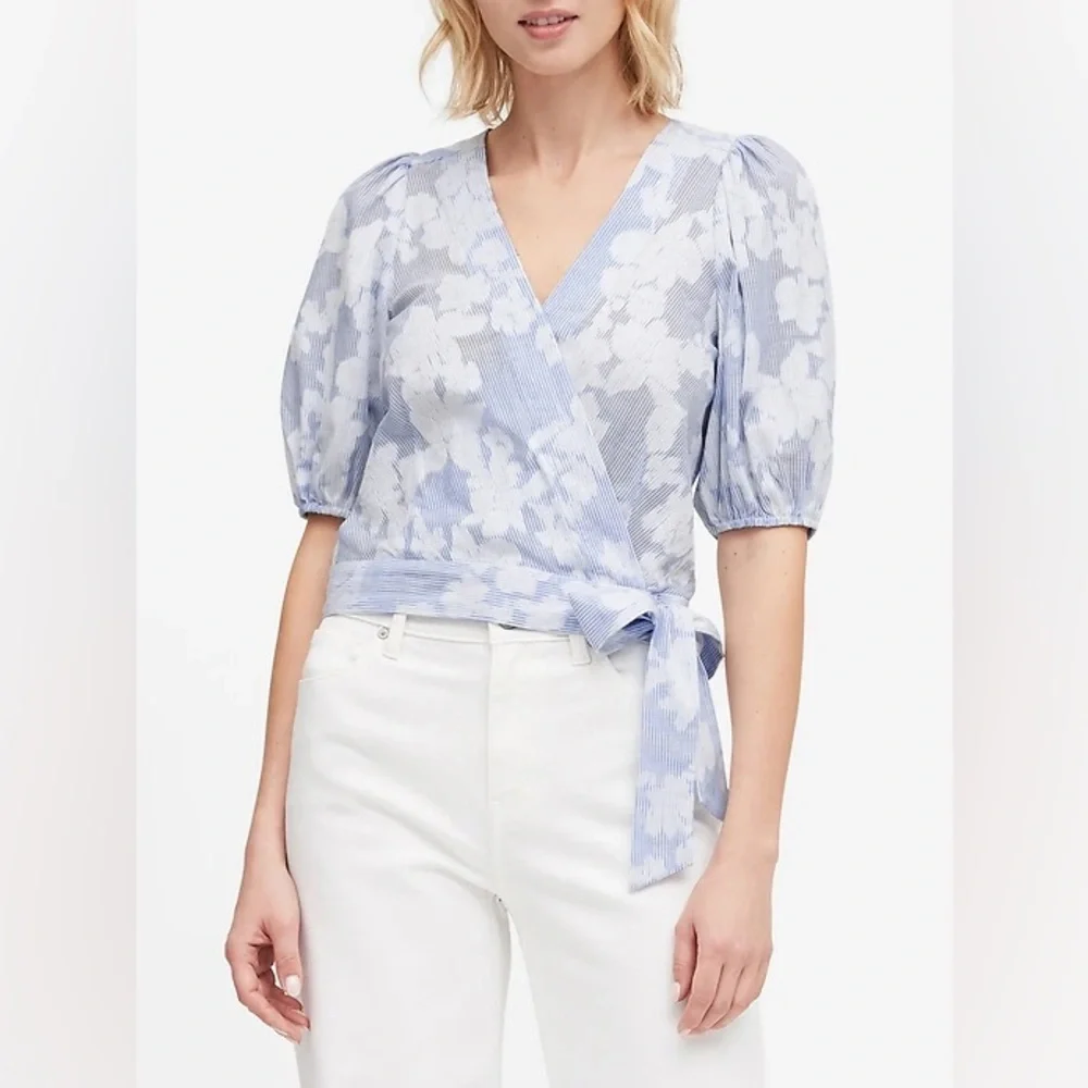 Banana Republic- Floral Puff-Sleeve Cropped Top Size L